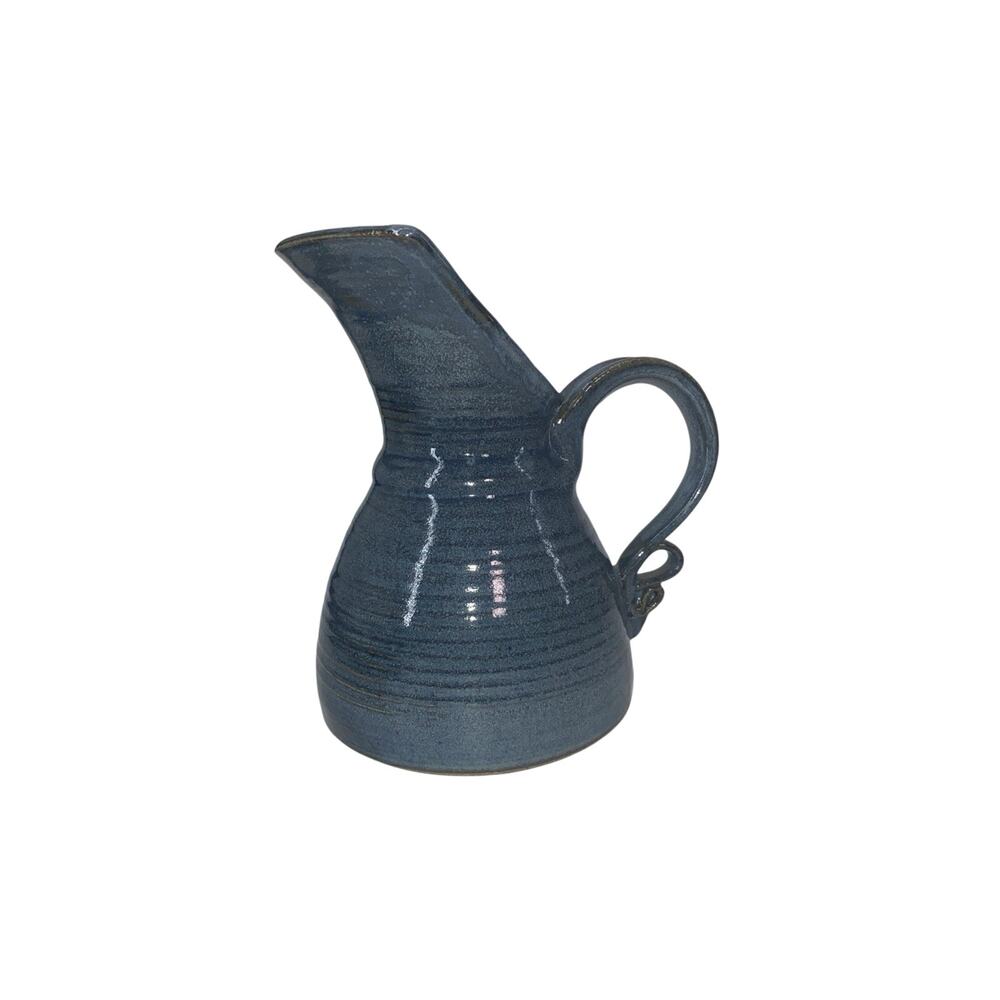 Blue Studio Art Pottery Handmade Water Jug Pitcher Vintage Signed Damian